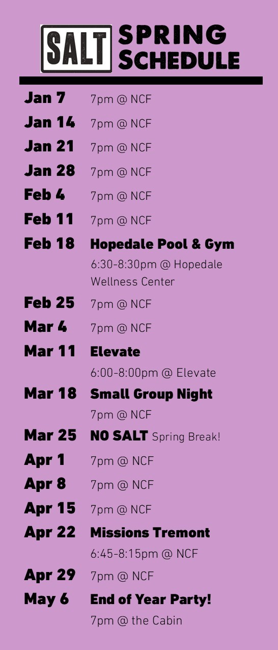 Schedule Spring 2026